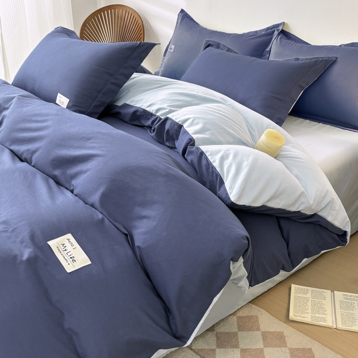 91家纺网 家纺一手货源 找家纺 红淳家纺 2025新款13366亲肤全棉纯色单被套-简单生活 深海蓝+天空蓝