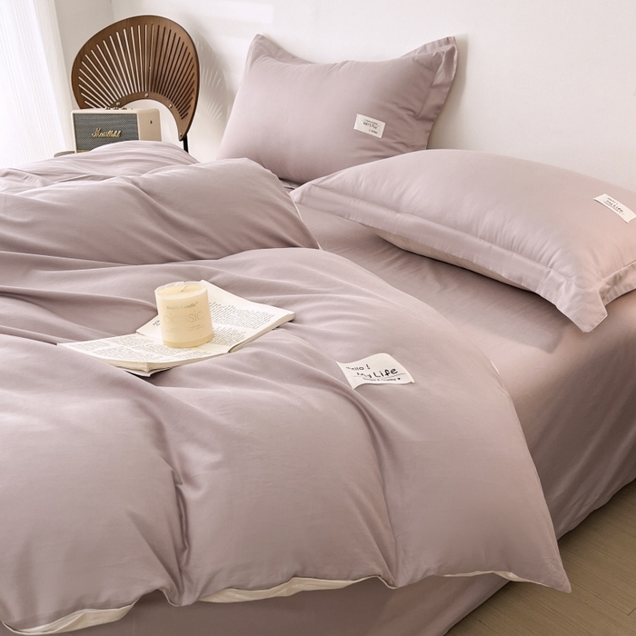 91家纺网 家纺一手货源 找家纺 红淳家纺 2025新款13366亲肤全棉纯色单被套-简单生活 烟紫粉+米白