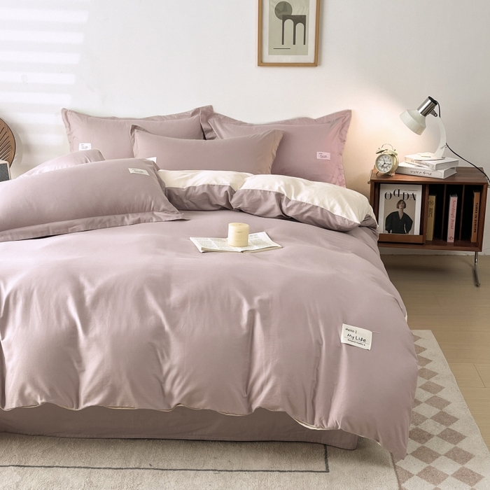 91家纺网 家纺一手货源 找家纺 红淳家纺 2025新款13366亲肤全棉纯色单被套-简单生活 烟紫粉+米白