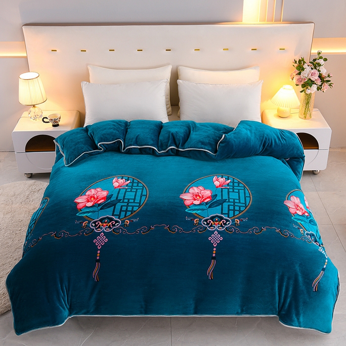 91家纺网 家纺一手货源 找家纺 静缘分 2025新款230克特厚8.5斤牛奶绒金貂绒床裙款保暖四件套-闭月羞花