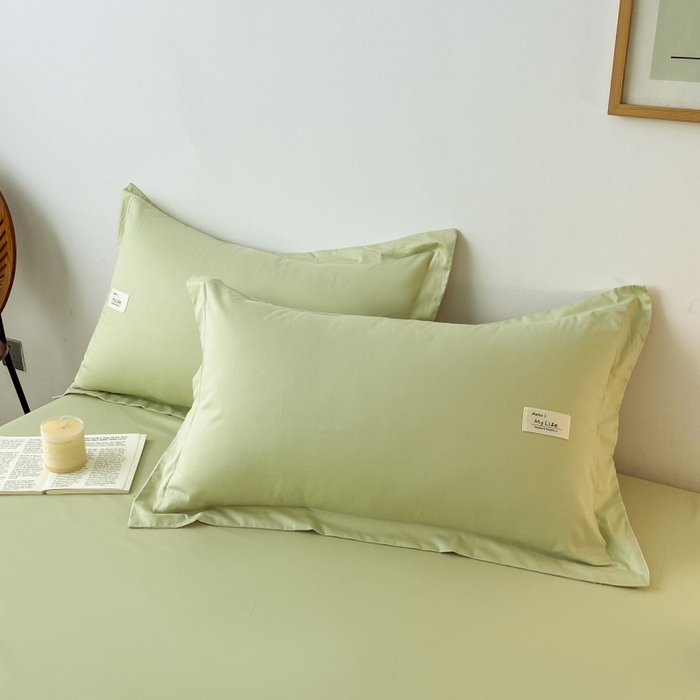 91家纺网 家纺一手货源 找家纺 红淳家纺 2025新款13366亲肤全棉纯色单床单-简单生活 苹果绿+米白