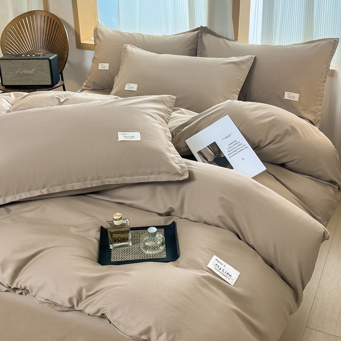 91家纺网 家纺一手货源 找家纺 红淳家纺 2025新款13366亲肤全棉纯色单床单-简单生活 米驼