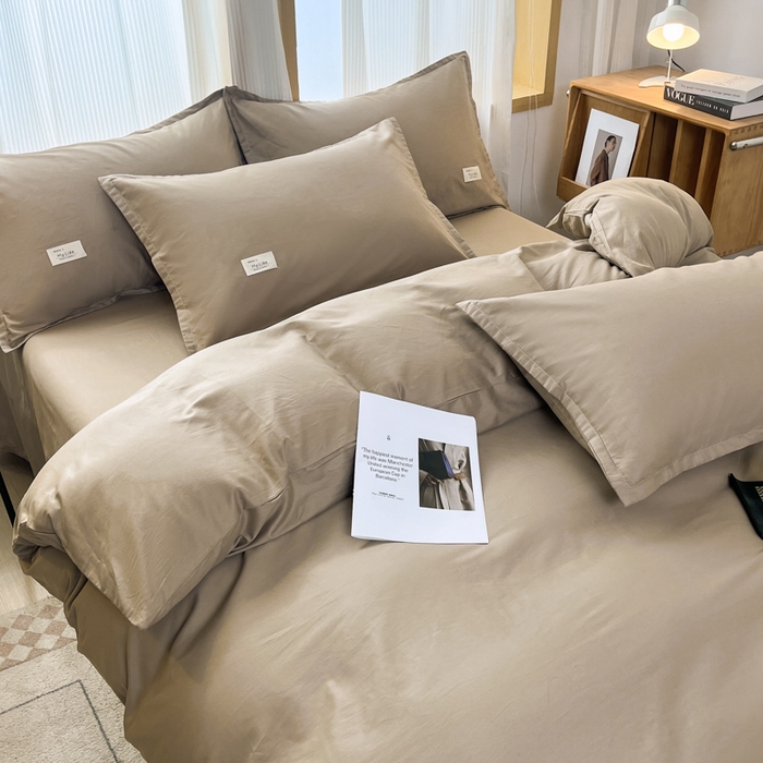 91家纺网 家纺一手货源 找家纺 红淳家纺 2025新款13366亲肤全棉纯色单床单-简单生活 米驼