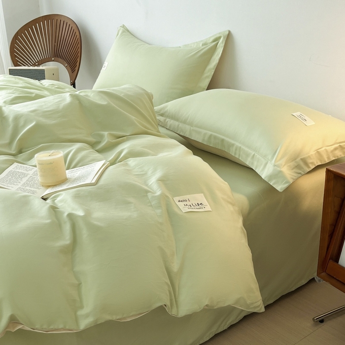 91家纺网 家纺一手货源 找家纺 红淳家纺 2025新款13366亲肤全棉纯色单床单-简单生活 苹果绿+米白