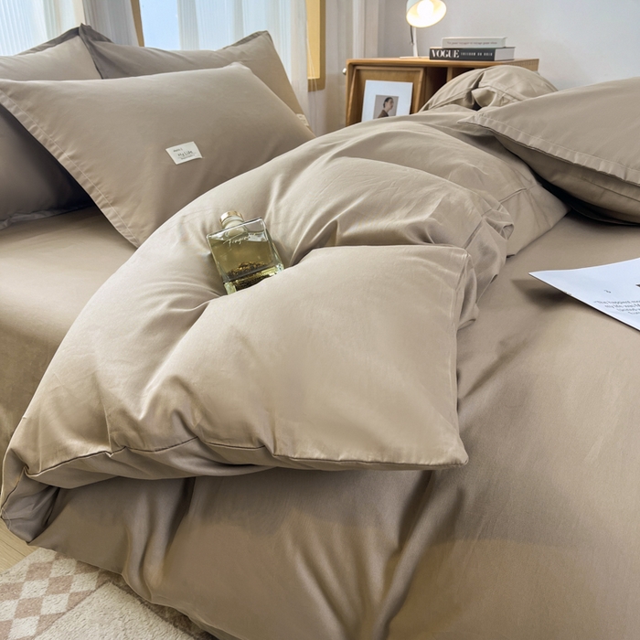 91家纺网 家纺一手货源 找家纺 红淳家纺 2025新款13366亲肤全棉纯色单床单-简单生活 米驼