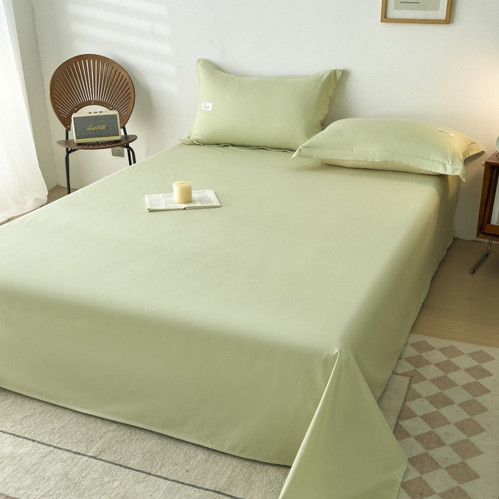 红淳家纺 2025新款13366亲肤全棉纯色单床单-简单生活 苹果绿+米白