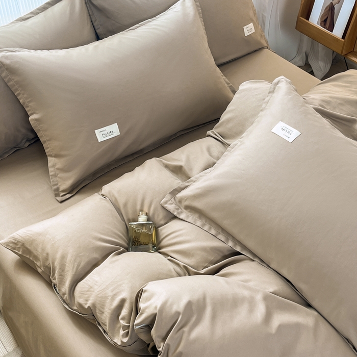 91家纺网 家纺一手货源 找家纺 红淳家纺 2025新款13366亲肤全棉纯色单床单-简单生活 米驼