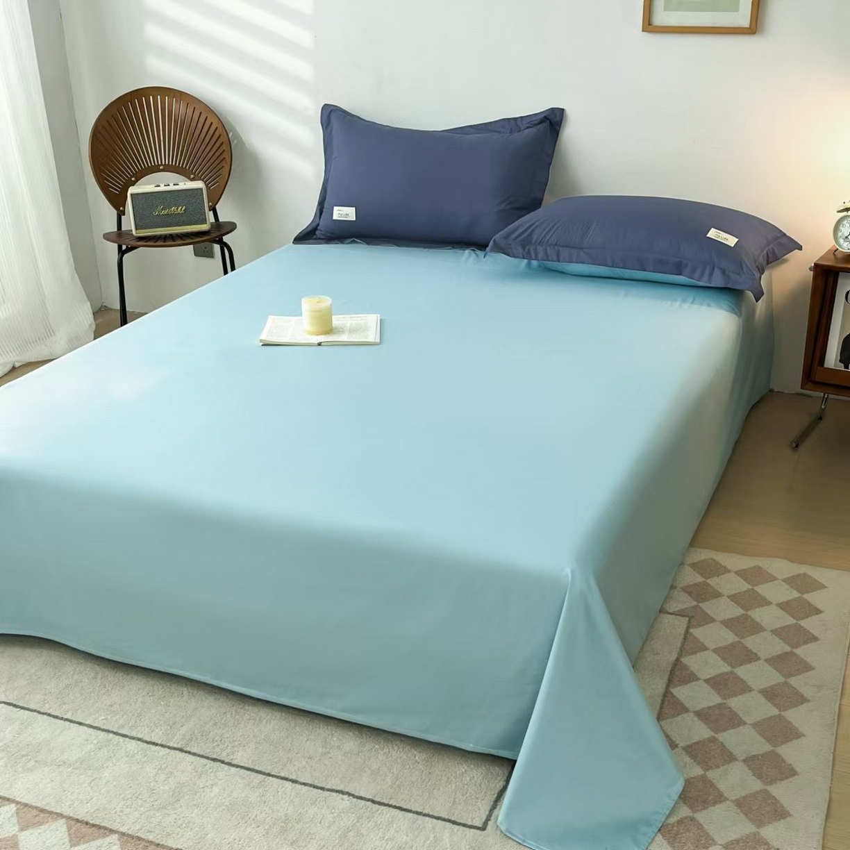 91家纺网 家纺一手货源 找家纺 红淳家纺 2025新款13366亲肤全棉纯色单床单-简单生活 深海蓝+天空蓝