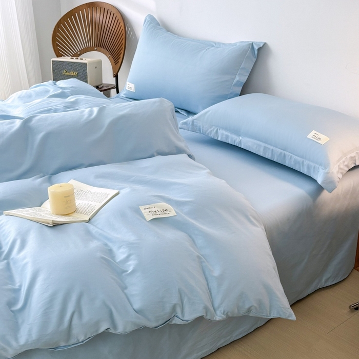91家纺网 家纺一手货源 找家纺 红淳家纺 2025新款13366亲肤全棉纯色单床单-简单生活 天空蓝