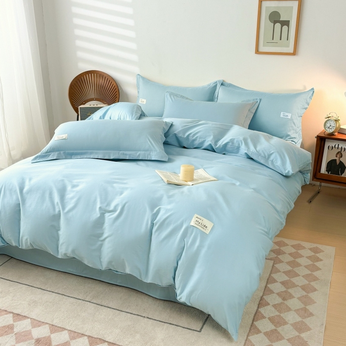 91家纺网 家纺一手货源 找家纺 红淳家纺 2025新款13366亲肤全棉纯色单床单-简单生活 天空蓝