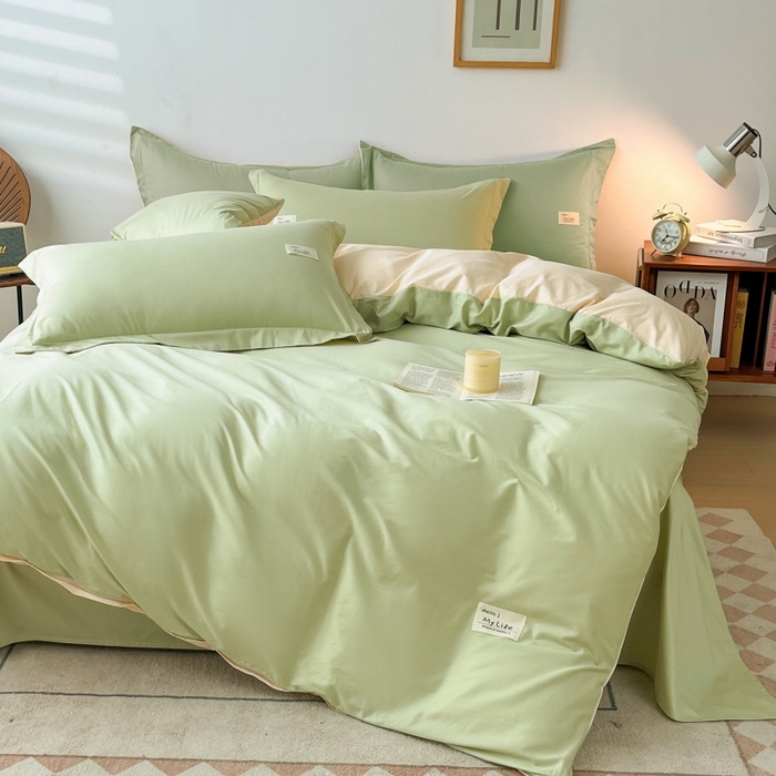 91家纺网 家纺一手货源 找家纺 红淳家纺 2025新款13366亲肤全棉纯色枕套-简单生活 苹果绿+米白