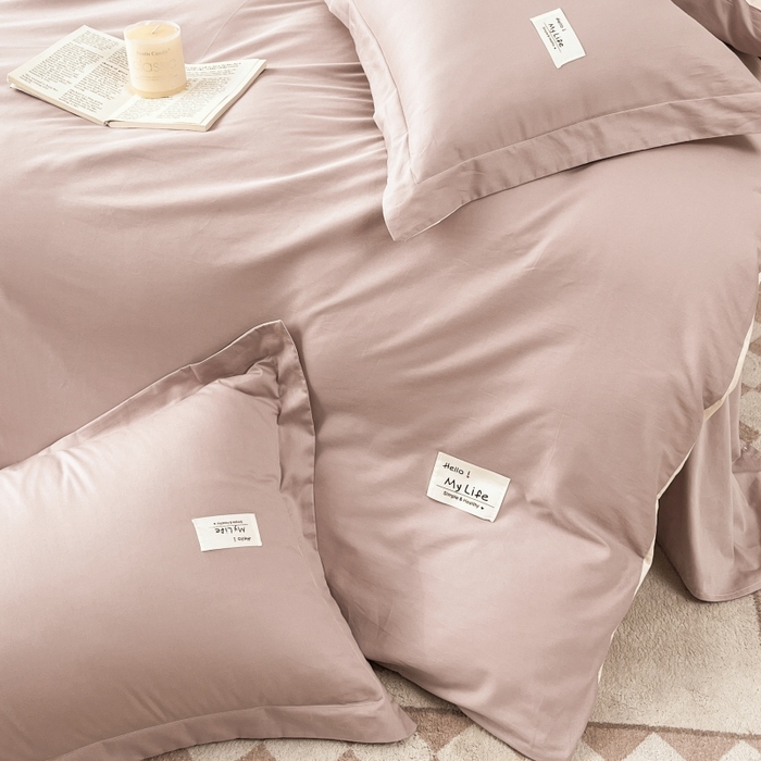 91家纺网 家纺一手货源 找家纺 红淳家纺 2025新款13366亲肤全棉纯色枕套-简单生活 烟紫粉+米白
