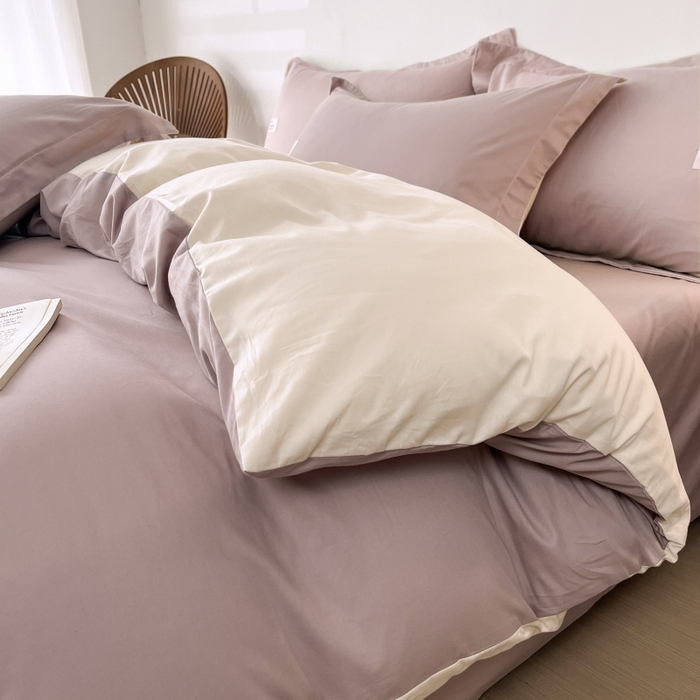91家纺网 家纺一手货源 找家纺 红淳家纺 2025新款13366亲肤全棉纯色枕套-简单生活 烟紫粉+米白