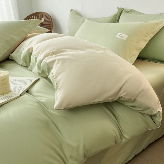 91家纺网 家纺一手货源 找家纺 红淳家纺 2025新款13366亲肤全棉纯色枕套-简单生活 苹果绿+米白