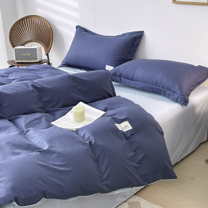 91家纺网 家纺一手货源 找家纺 红淳家纺 2025新款13366亲肤全棉纯色枕套-简单生活 深海蓝+天空蓝