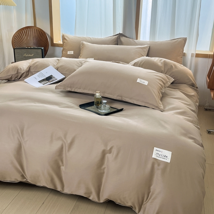 91家纺网 家纺一手货源 找家纺 红淳家纺 2025新款13366亲肤全棉纯色枕套-简单生活 米驼