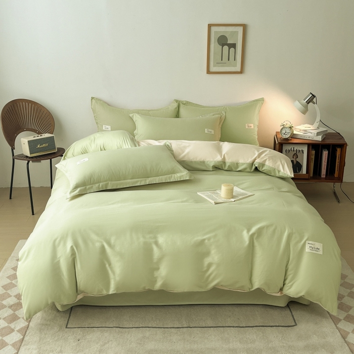 91家纺网 家纺一手货源 找家纺 红淳家纺 2025新款13366亲肤全棉纯色枕套-简单生活 苹果绿+米白