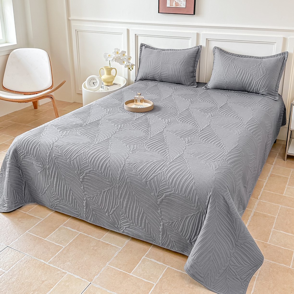 91家纺网 家纺一手货源 找家纺 手艺人家纺 2025新款化纤亲肤床盖三件套 HS-01灰色