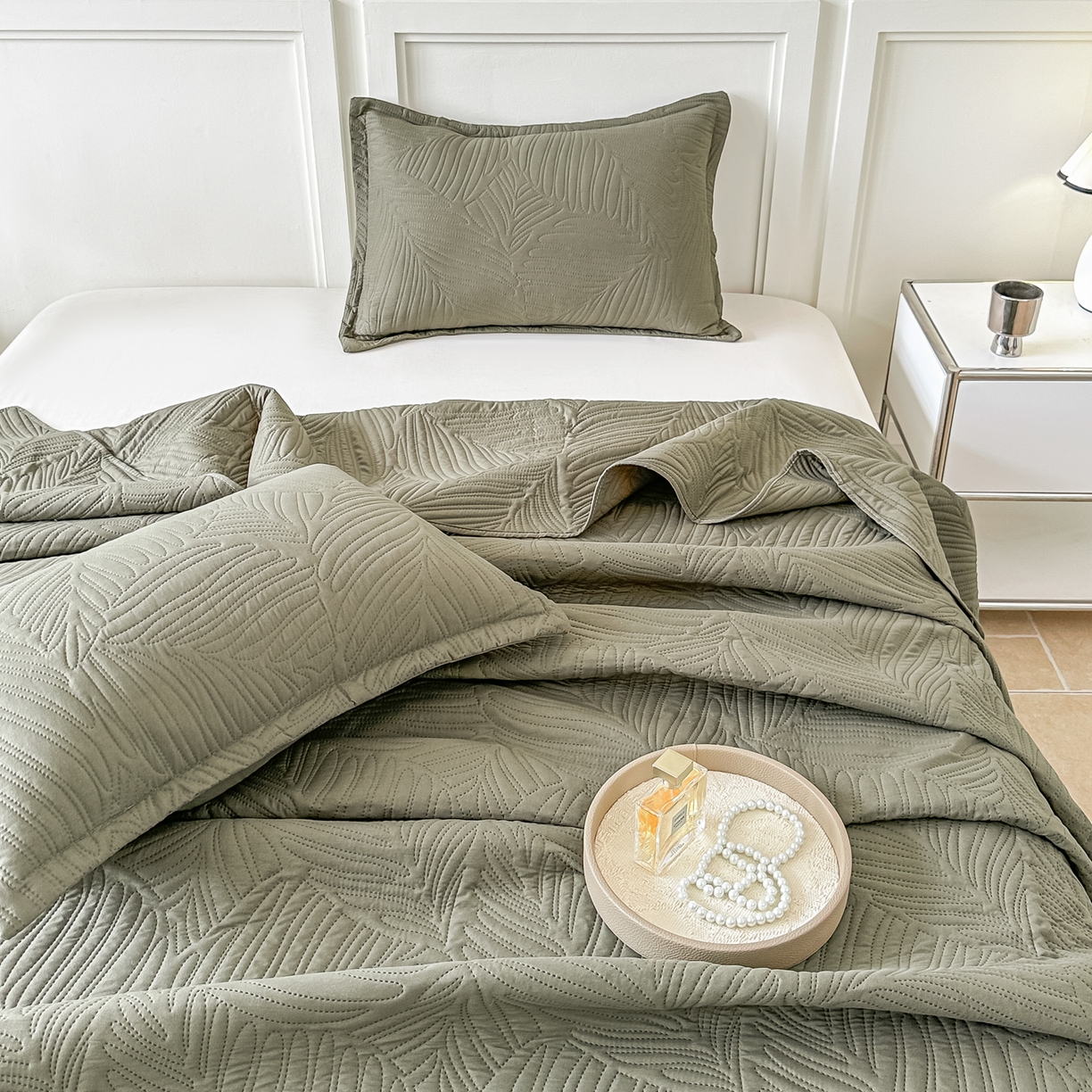 91家纺网 家纺一手货源 找家纺 手艺人家纺 2025新款化纤亲肤床盖三件套 HS-01青色