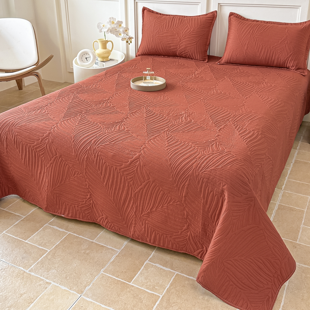 91家纺网 家纺一手货源 找家纺 手艺人家纺 2025新款化纤亲肤床盖三件套 HS-01酒咖