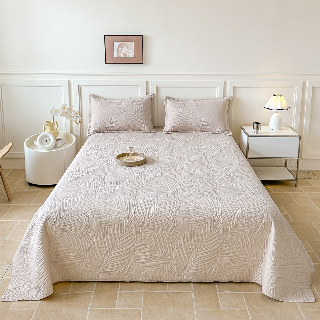 手艺人家纺 2025新款化纤亲肤床盖三件套 HS-01米色