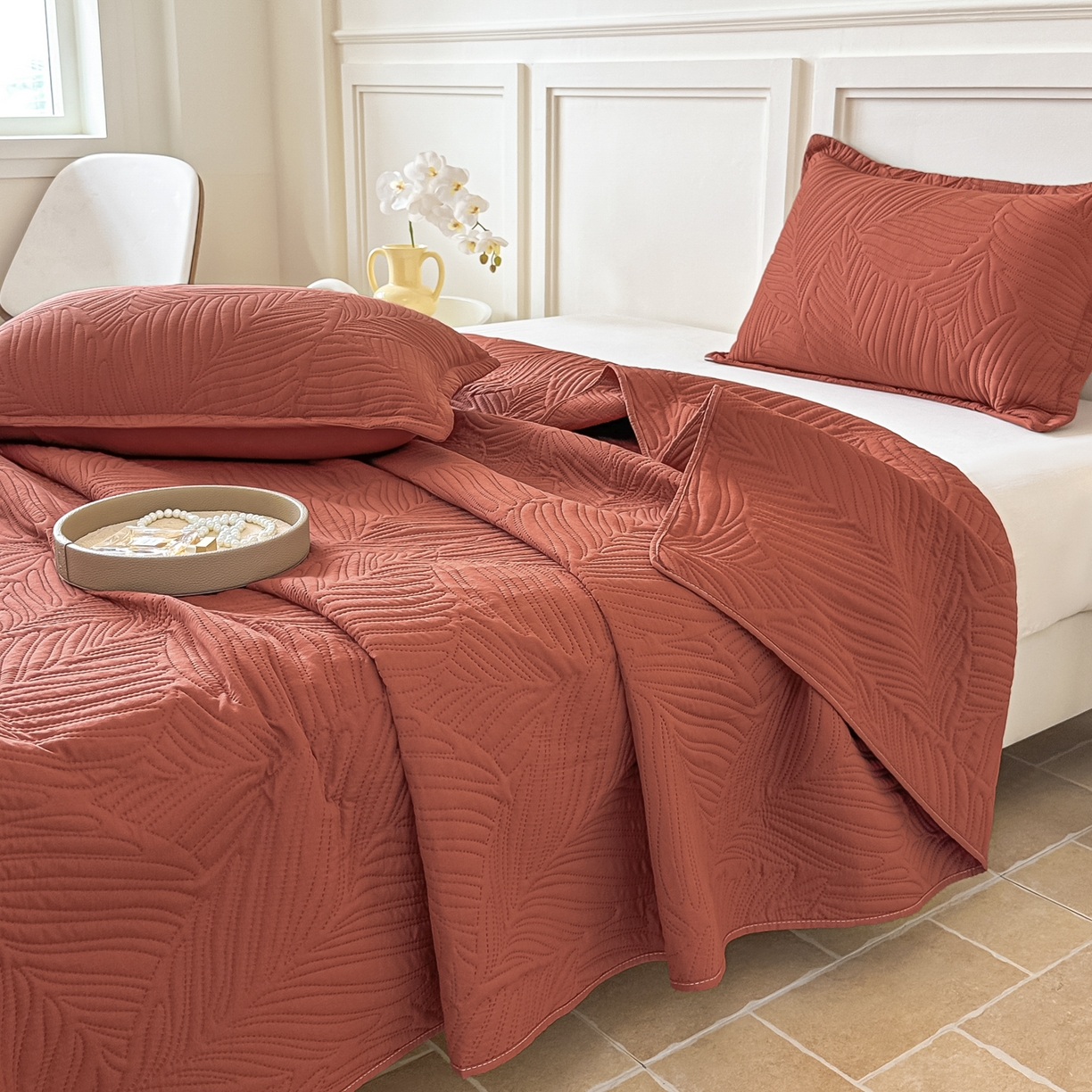 91家纺网 家纺一手货源 找家纺 手艺人家纺 2025新款化纤亲肤床盖三件套 HS-01酒咖