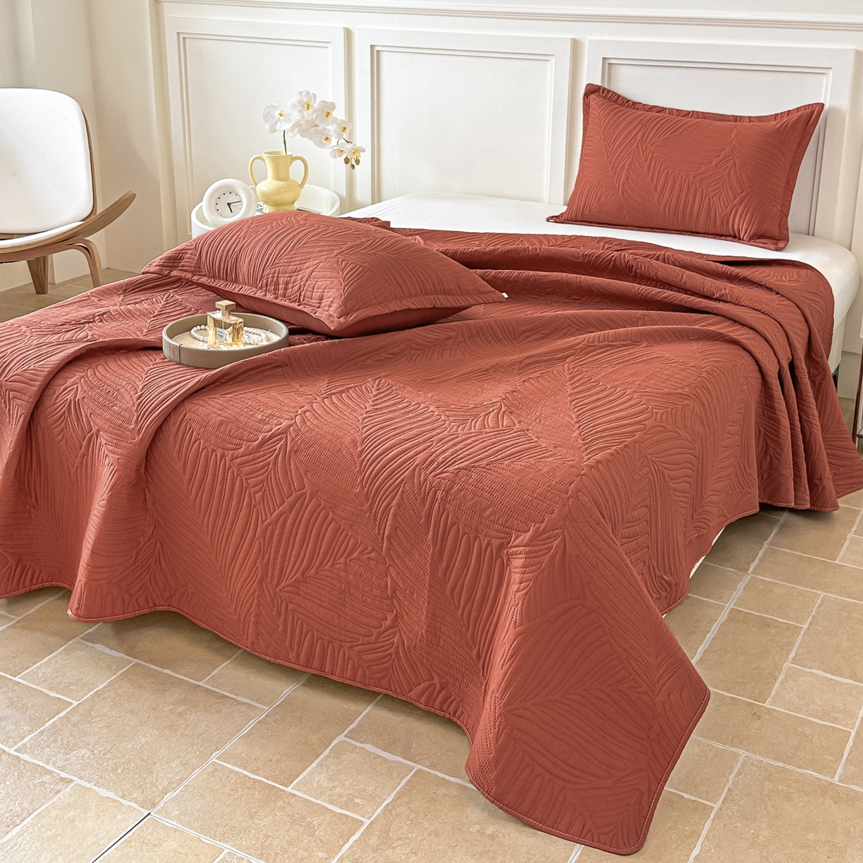 91家纺网 家纺一手货源 找家纺 手艺人家纺 2025新款化纤亲肤床盖三件套 HS-01酒咖