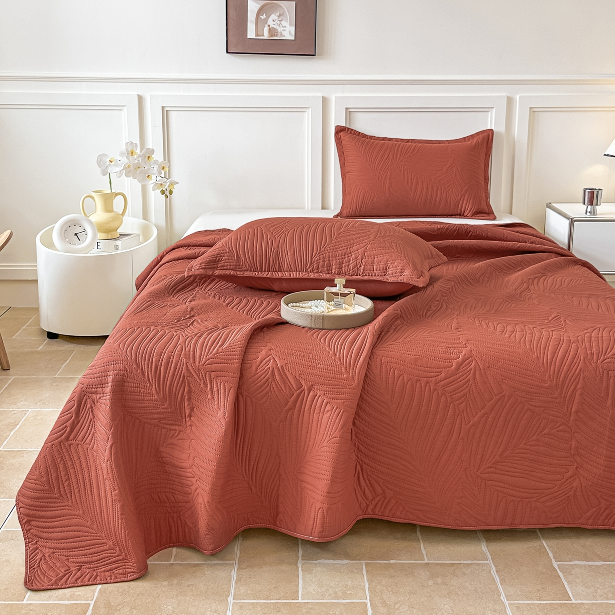 91家纺网 家纺一手货源 找家纺 手艺人家纺 2025新款化纤亲肤床盖三件套 HS-01酒咖