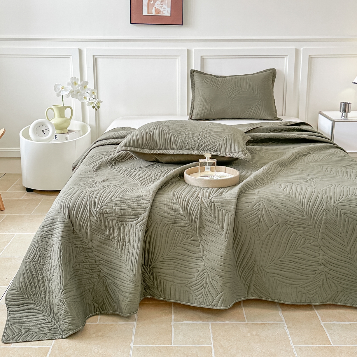 91家纺网 家纺一手货源 找家纺 手艺人家纺 2025新款化纤亲肤床盖三件套 HS-01青色