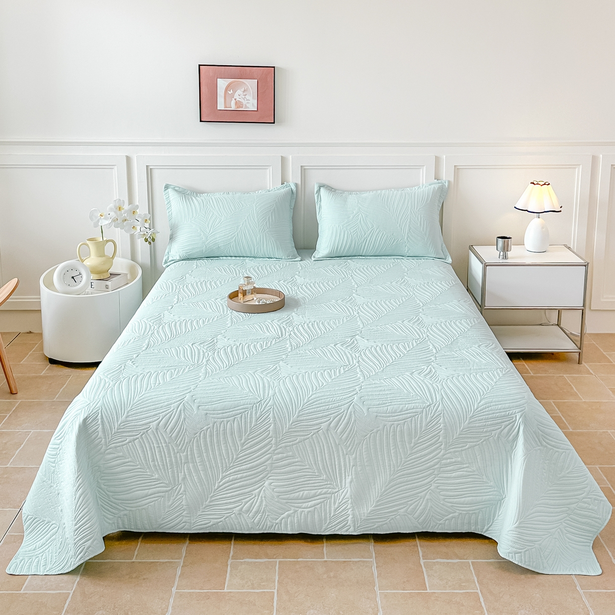 手艺人家纺 2025新款化纤亲肤床盖三件套 HS-01浅绿