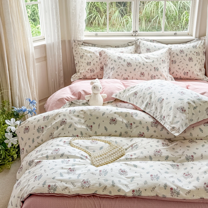 91家纺网 家纺一手货源 找家纺 红淳家纺 2025新款小清新春款12868全棉印花四件套 如月花梦