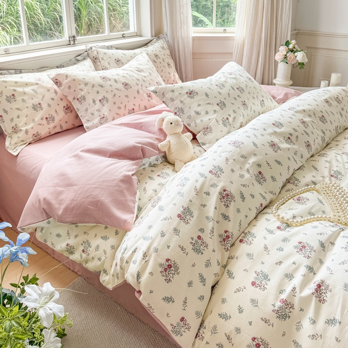 91家纺网 家纺一手货源 找家纺 红淳家纺 2025新款小清新春款12868全棉印花四件套 如月花梦