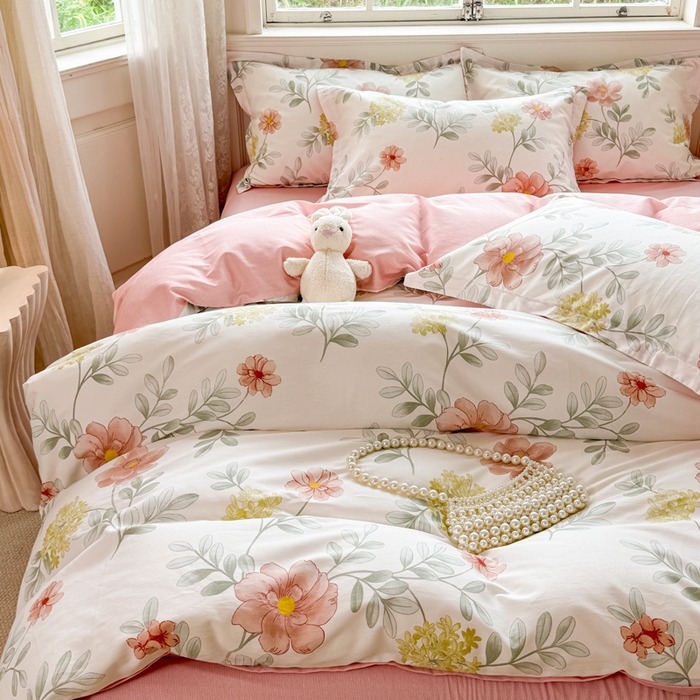 91家纺网 家纺一手货源 找家纺 红淳家纺 2025新款小清新春款12868全棉印花四件套 芳华