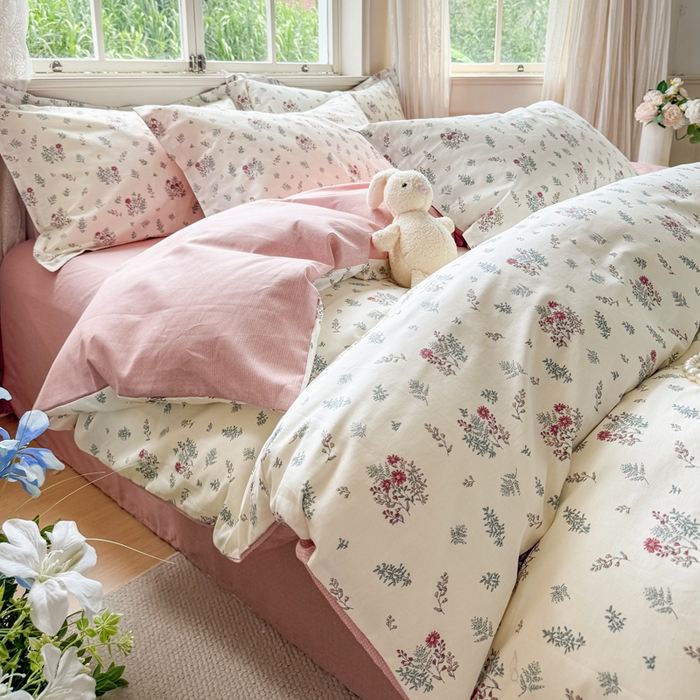 91家纺网 家纺一手货源 找家纺 红淳家纺 2025新款小清新春款12868全棉印花四件套 如月花梦