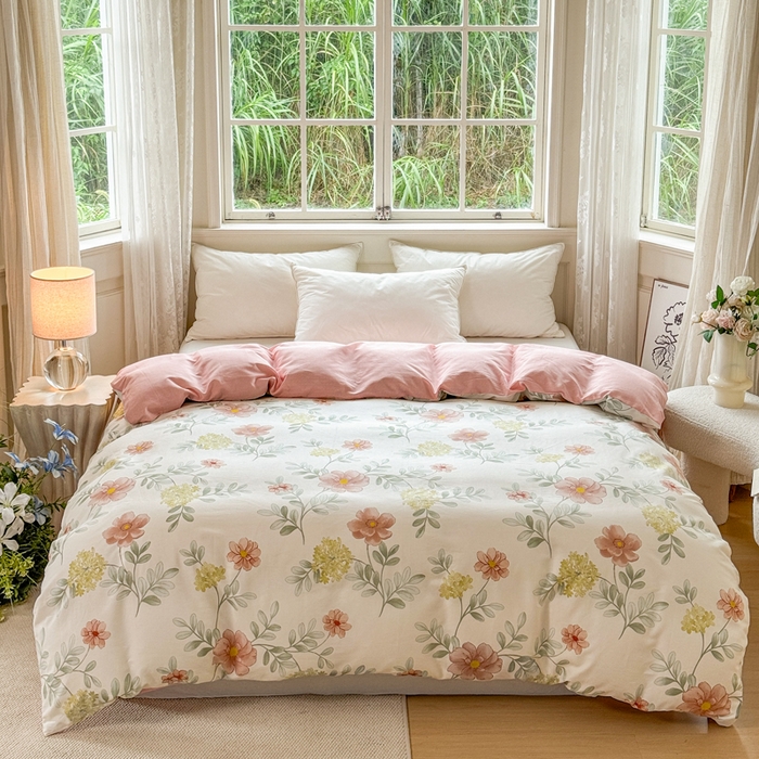 91家纺网 家纺一手货源 找家纺 红淳家纺 2025新款小清新春款12868全棉印花四件套 芳华