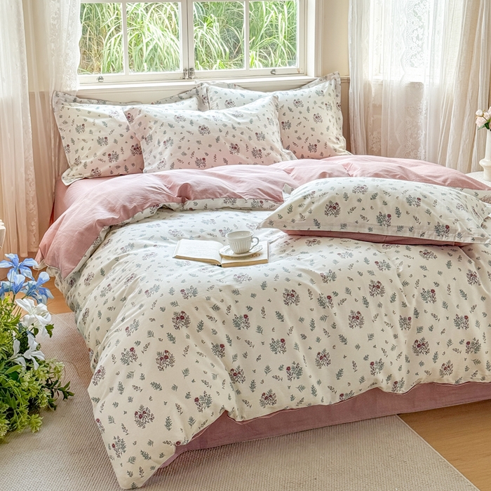 91家纺网 家纺一手货源 找家纺 红淳家纺 2025新款小清新春款12868全棉印花四件套 如月花梦