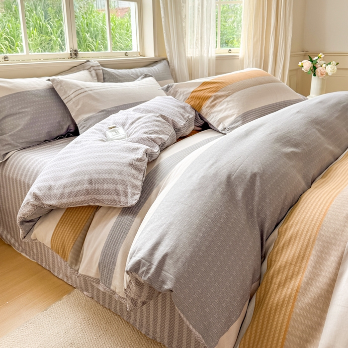 91家纺网 家纺一手货源 找家纺 红淳家纺 2025新款小清新春款12868全棉印花四件套 风条雨顺