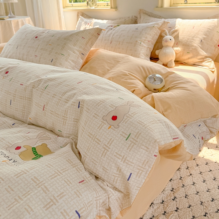 91家纺网 家纺一手货源 找家纺 红淳家纺 2025新款小清新春款12868全棉印花四件套 小幸运