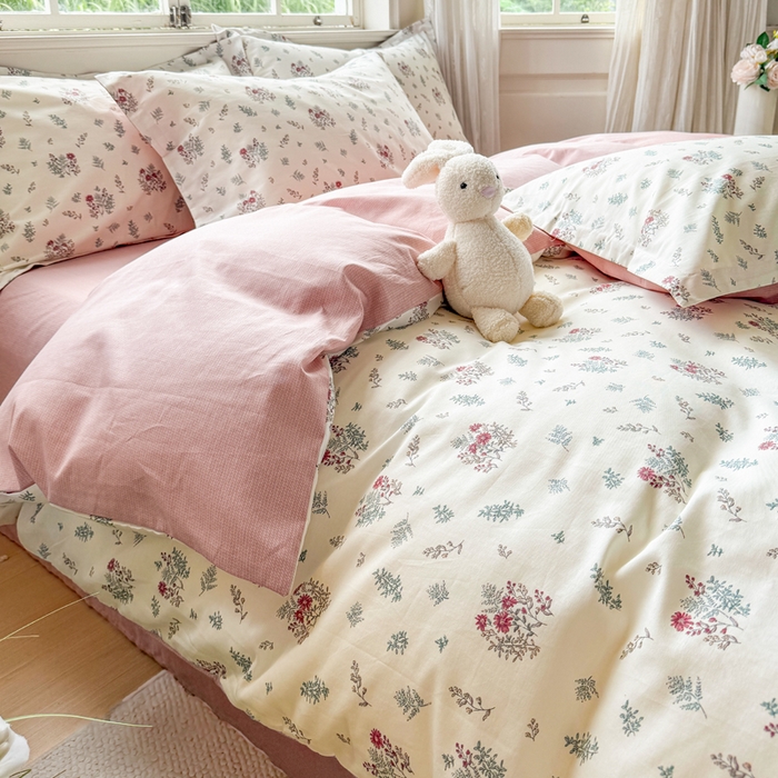 91家纺网 家纺一手货源 找家纺 红淳家纺 2025新款小清新春款12868全棉印花四件套 如月花梦