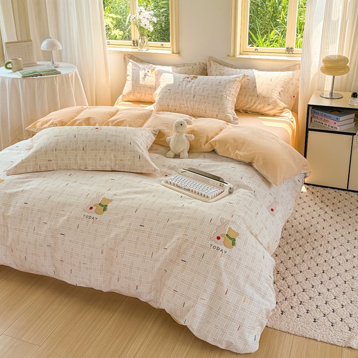 91家纺网 家纺一手货源 找家纺 红淳家纺 2025新款小清新春款12868全棉印花四件套 小幸运