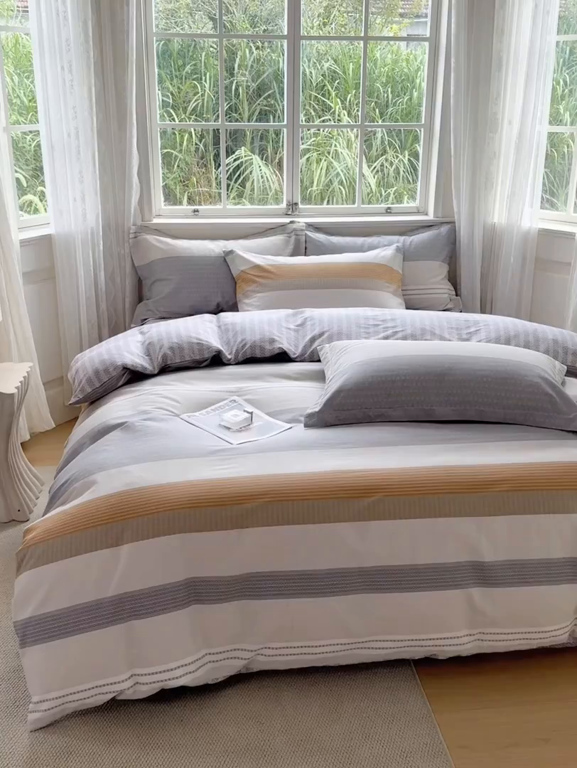 91家纺网 家纺一手货源 找家纺 红淳家纺 2025新款小清新春款12868全棉印花四件套 风条雨顺