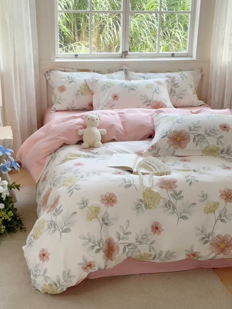 91家纺网 家纺一手货源 找家纺 （总）红淳家纺 2025新款小清新春款12868全棉印花四件套