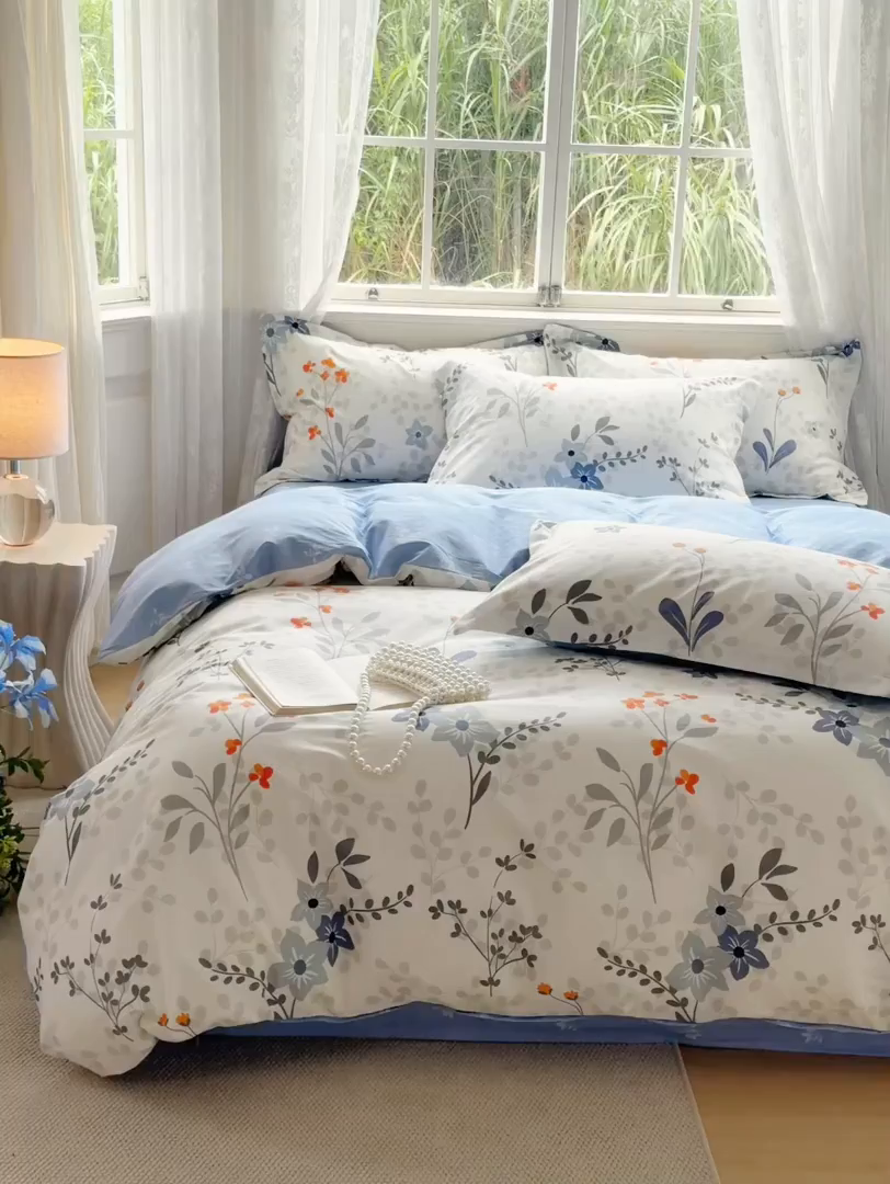 91家纺网 家纺一手货源 找家纺 红淳家纺 2025新款小清新春款12868全棉印花四件套 春不晚