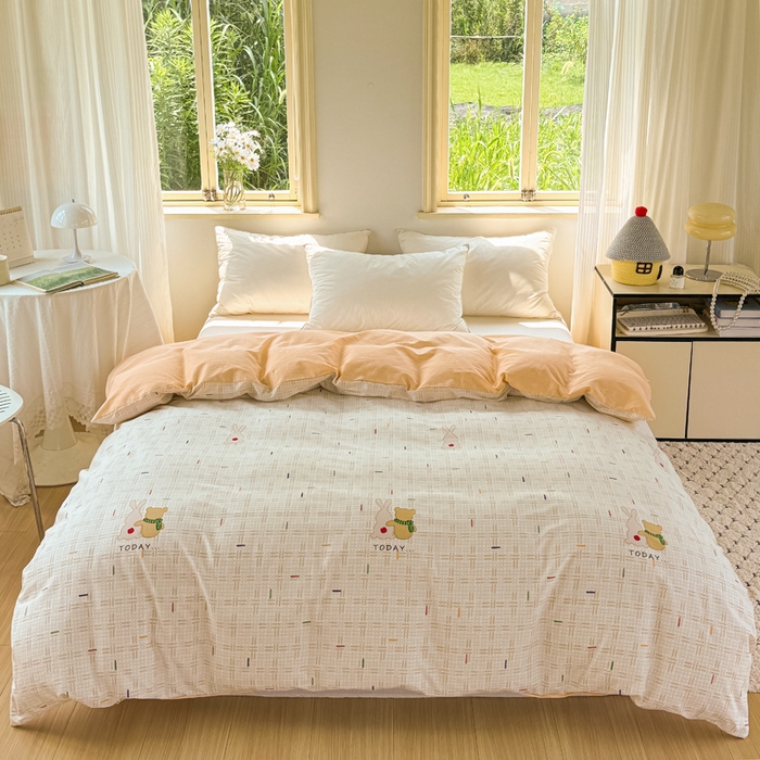 91家纺网 家纺一手货源 找家纺 红淳家纺 2025新款小清新春款12868全棉印花四件套 小幸运