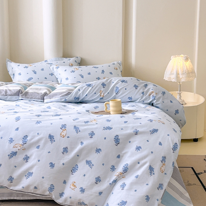 91家纺网 家纺一手货源 找家纺 红淳家纺 2025新款小清新春款12868全棉印花四件套 追喵日记