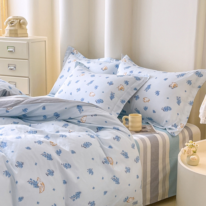 91家纺网 家纺一手货源 找家纺 红淳家纺 2025新款小清新春款12868全棉印花四件套 追喵日记