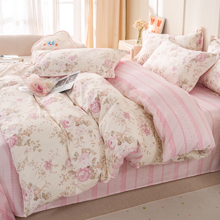 91家纺网 家纺一手货源 找家纺 红淳家纺 2025新款小清新春款12868全棉印花四件套 华庭庄园