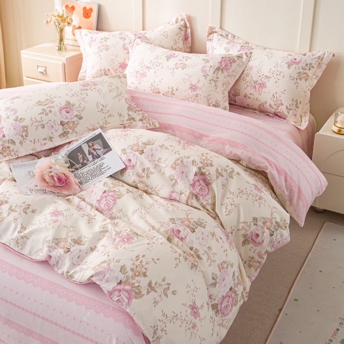 91家纺网 家纺一手货源 找家纺 红淳家纺 2025新款小清新春款12868全棉印花四件套 华庭庄园