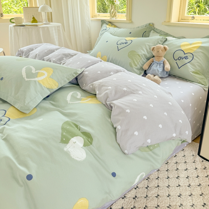 91家纺网 家纺一手货源 找家纺 红淳家纺 2025新款小清新春款12868全棉印花四件套 心愿恋曲