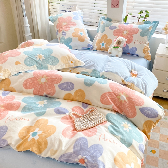 91家纺网 家纺一手货源 找家纺 红淳家纺 2025新款小清新春款12868全棉印花四件套 花田梦